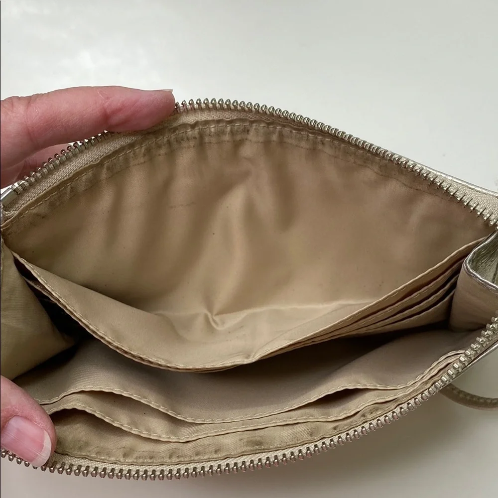Coach Wristlet Metallic Champagne Leather‎